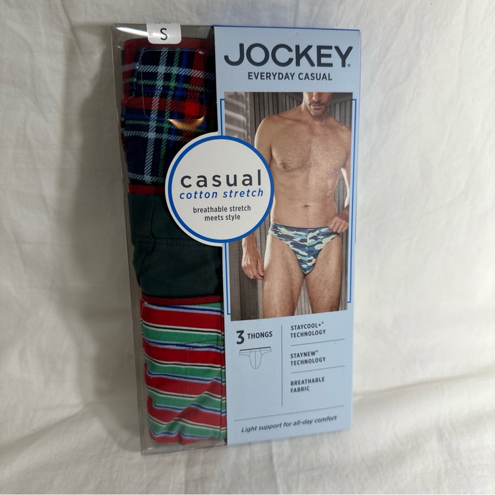 Jockey Casual Cotton Stretch Thongs Mens Size Small 3 Pair - S 28-30” Pack